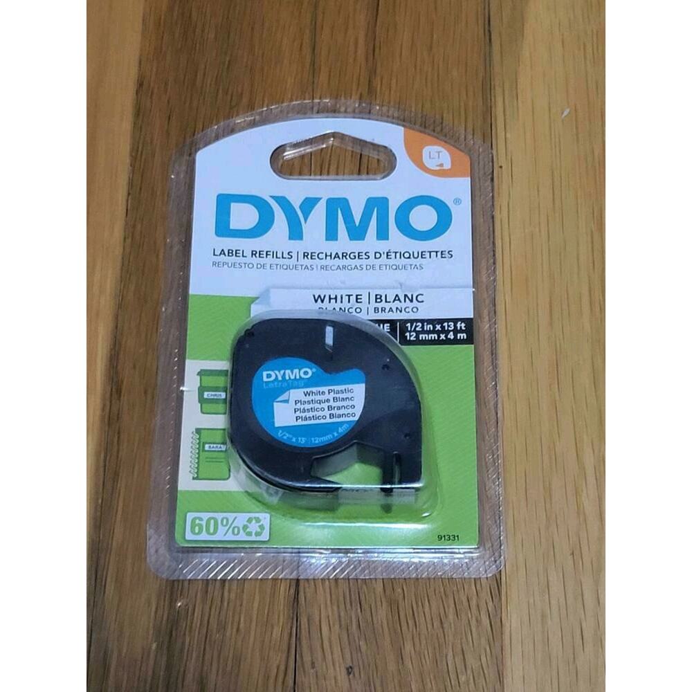 Dymo 91331 Black Print on White Plastic Lable Marker Tape 156 L x 1/2 W in.